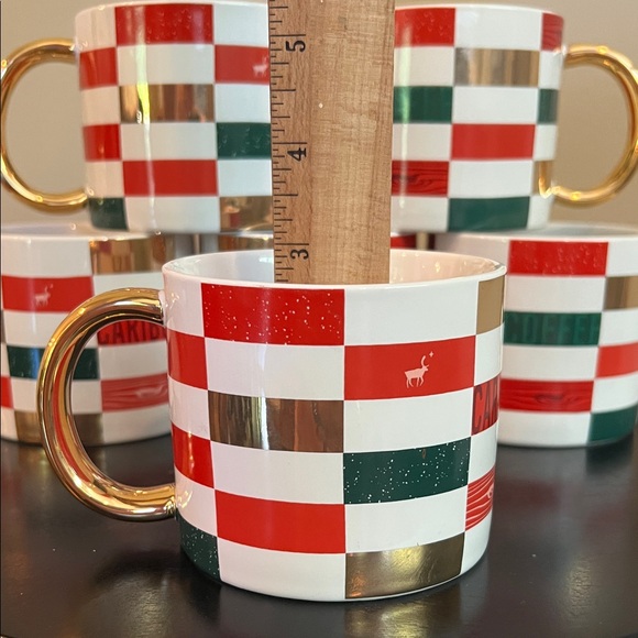 Caribou Coffee Patchwork 2022 Gold Handle Mugs - Set of 6 NWT - Picture 7 of 11